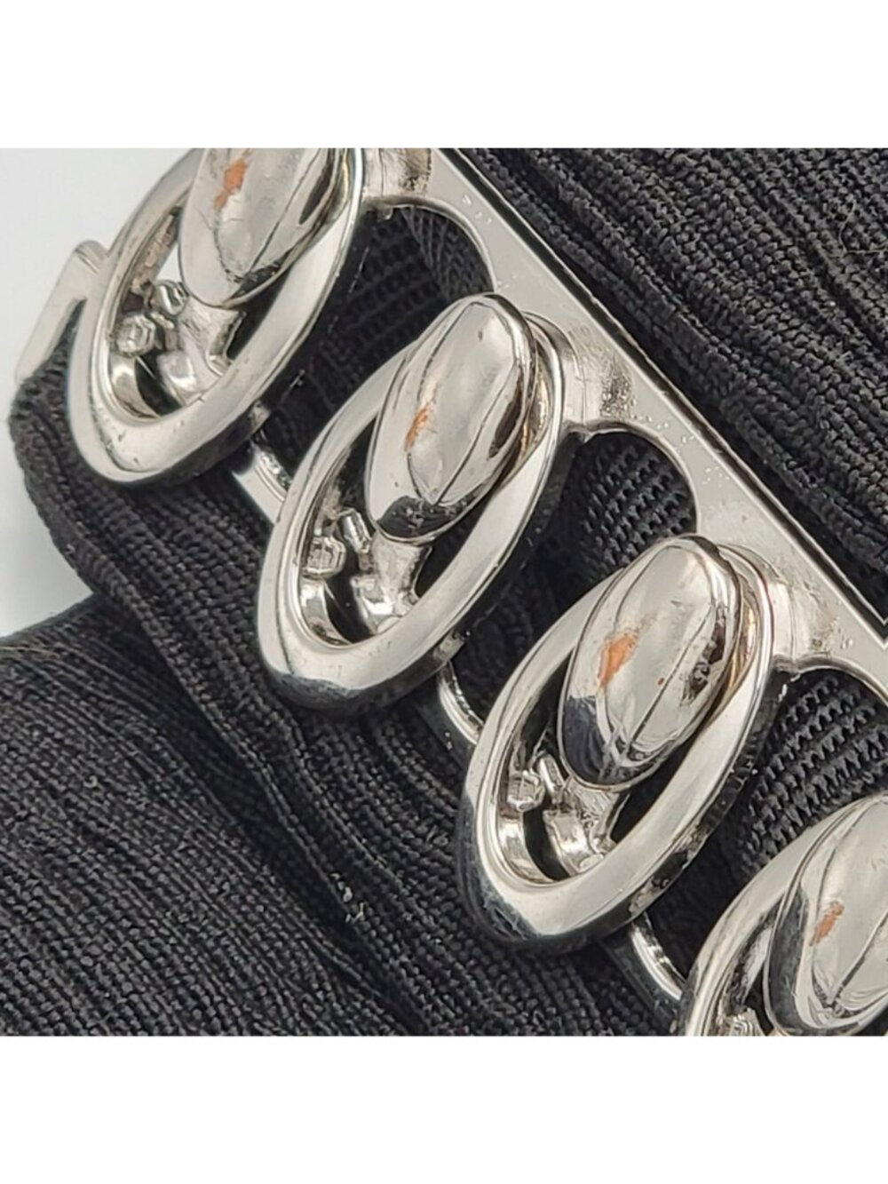VTG Black Wide Stretch Belt With Silver-Tone Oval Buckle Closure 3.5 Inches Wide - Picture 9 of 13